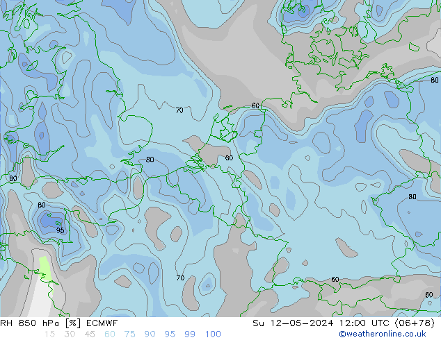 RH 850 hPa ECMWF Ne 12.05.2024 12 UTC