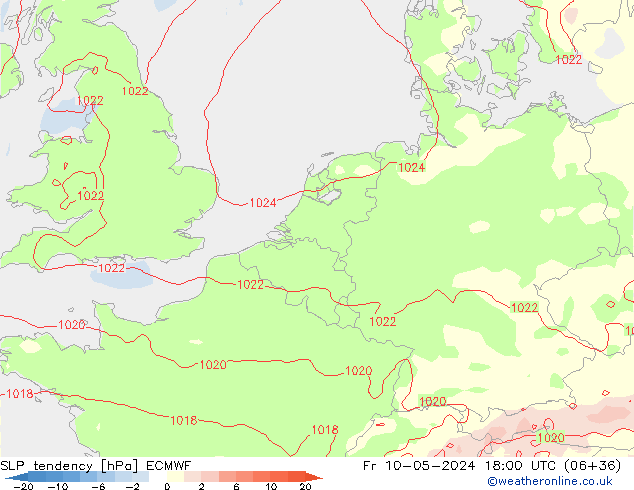 Drucktendenz ECMWF Fr 10.05.2024 18 UTC