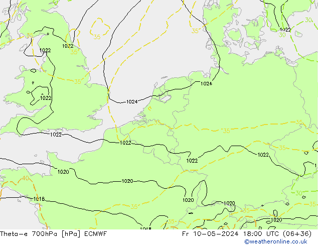 Theta-e 700hPa ECMWF Sex 10.05.2024 18 UTC