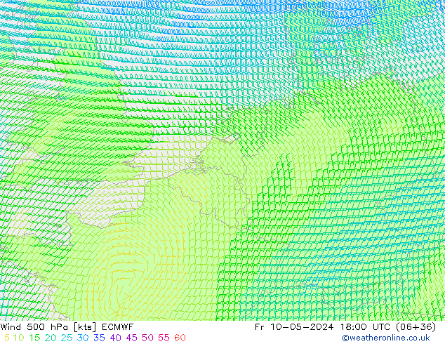 Wind 500 hPa ECMWF Pá 10.05.2024 18 UTC