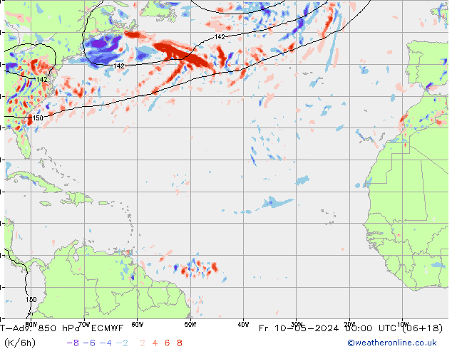 T-Adv. 850 hPa ECMWF Fr 10.05.2024 00 UTC