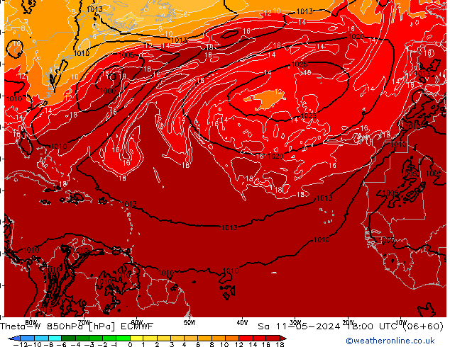 Theta-W 850hPa ECMWF sab 11.05.2024 18 UTC