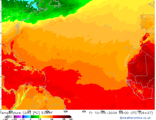 Sıcaklık Haritası (2m) ECMWF Cu 10.05.2024 09 UTC