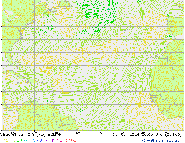 Línea de corriente 10m ECMWF jue 09.05.2024 06 UTC