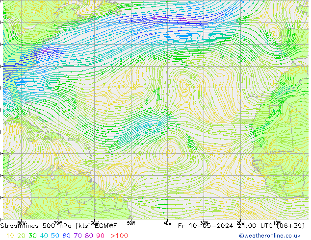 Linea di flusso 500 hPa ECMWF ven 10.05.2024 21 UTC