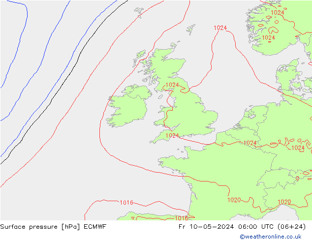 Atmosférický tlak ECMWF Pá 10.05.2024 06 UTC