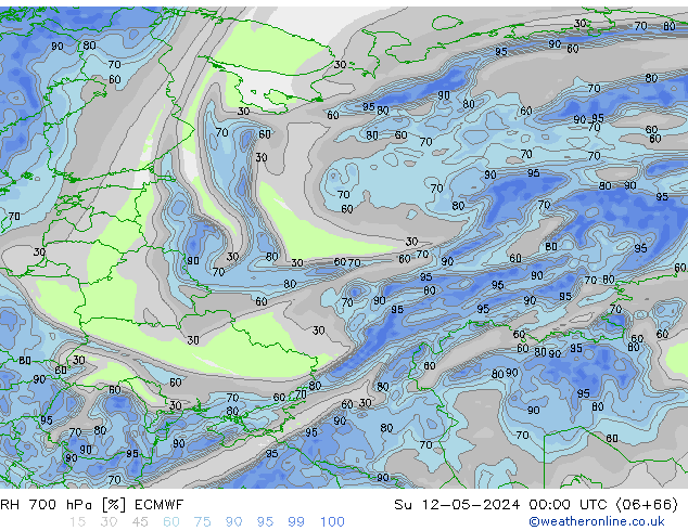 RH 700 hPa ECMWF Su 12.05.2024 00 UTC