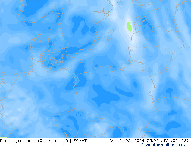 Deep layer shear (0-1km) ECMWF nie. 12.05.2024 06 UTC