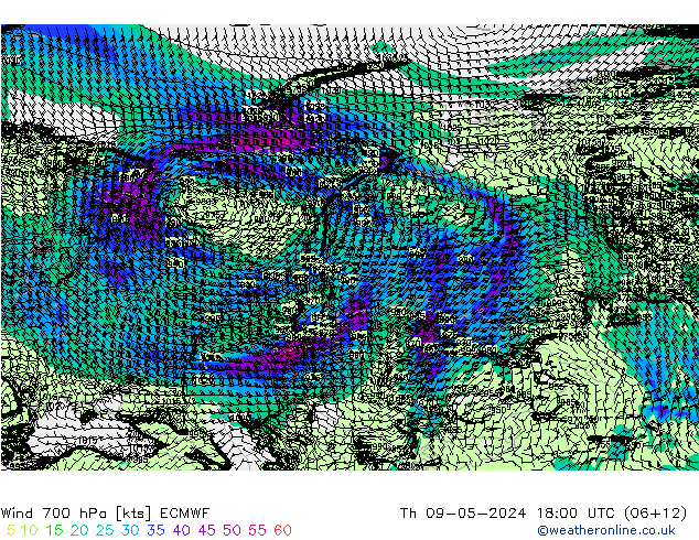Wind 700 hPa ECMWF do 09.05.2024 18 UTC