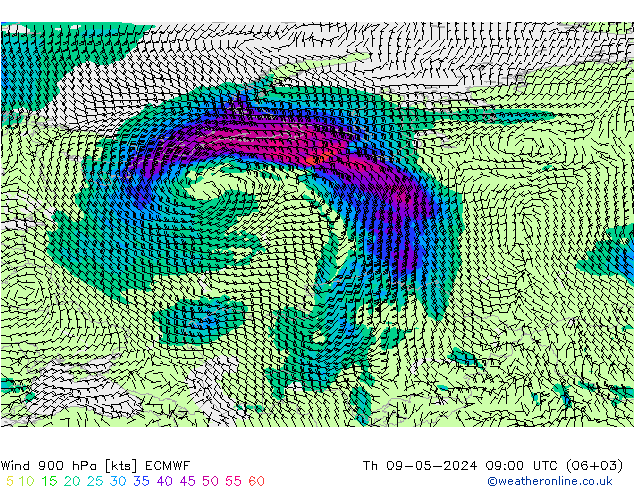 Wind 900 hPa ECMWF Th 09.05.2024 09 UTC