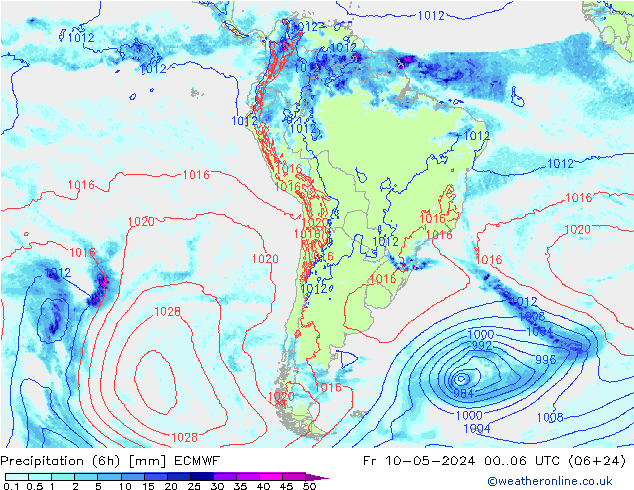 Z500/Rain (+SLP)/Z850 ECMWF Pá 10.05.2024 06 UTC