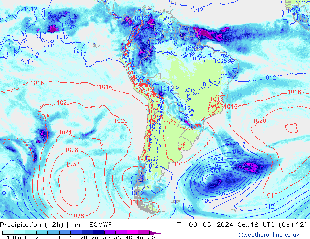 Precipitación (12h) ECMWF jue 09.05.2024 18 UTC