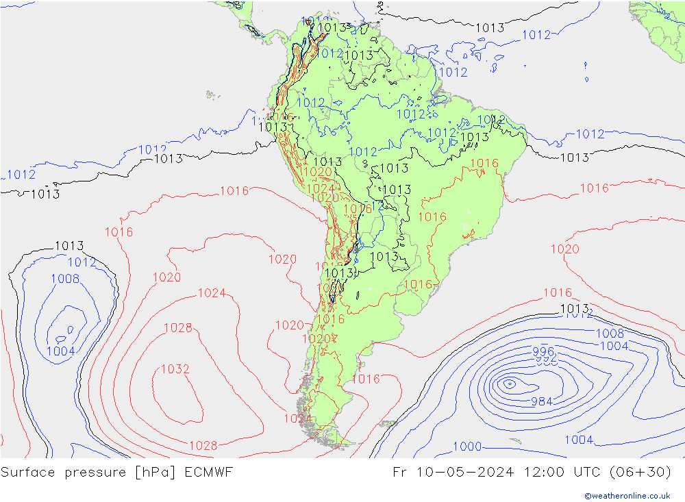 ciśnienie ECMWF pt. 10.05.2024 12 UTC