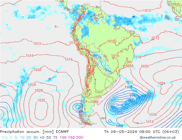 Precipitation accum. ECMWF Qui 09.05.2024 09 UTC