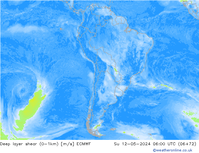 Deep layer shear (0-1km) ECMWF Dom 12.05.2024 06 UTC