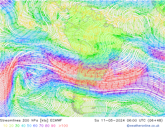 Streamlines 200 hPa ECMWF Sa 11.05.2024 06 UTC