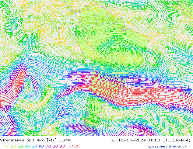 Linia prądu 300 hPa ECMWF nie. 12.05.2024 18 UTC