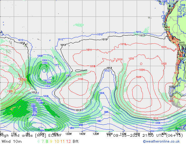 High wind areas ECMWF Th 09.05.2024 21 UTC