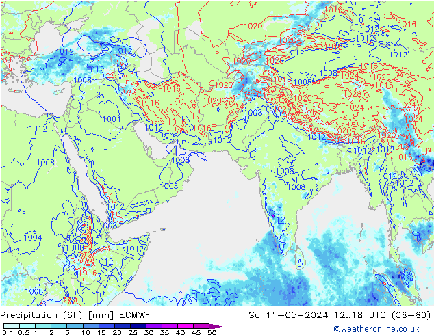 Precipitation (6h) ECMWF Sa 11.05.2024 18 UTC