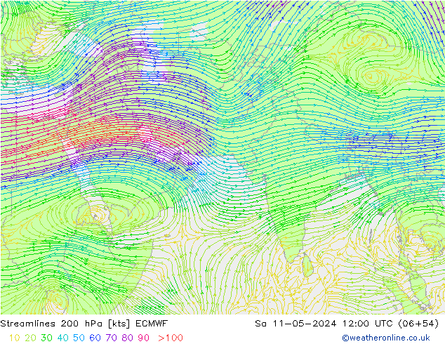 ветер 200 гПа ECMWF сб 11.05.2024 12 UTC