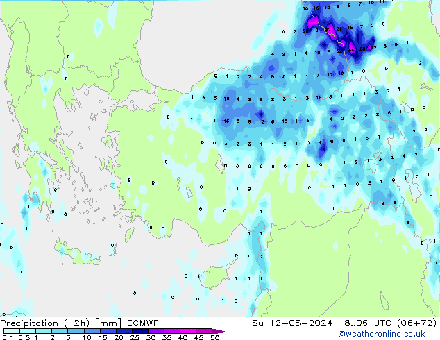 Précipitation (12h) ECMWF dim 12.05.2024 06 UTC