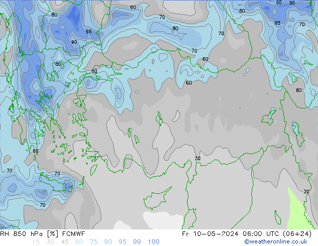 RH 850 hPa ECMWF Fr 10.05.2024 06 UTC