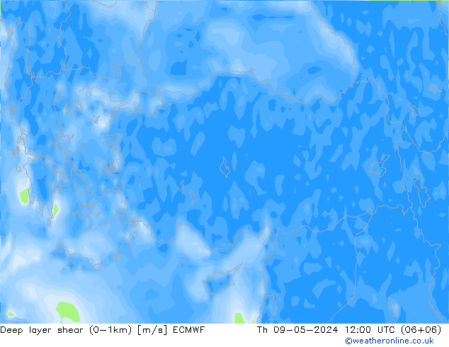 Deep layer shear (0-1km) ECMWF jue 09.05.2024 12 UTC