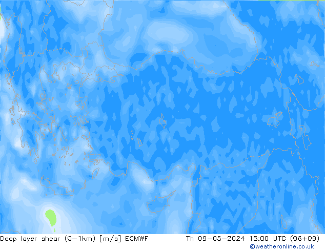 Deep layer shear (0-1km) ECMWF czw. 09.05.2024 15 UTC