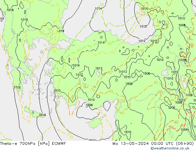 Theta-e 700hPa ECMWF Mo 13.05.2024 00 UTC