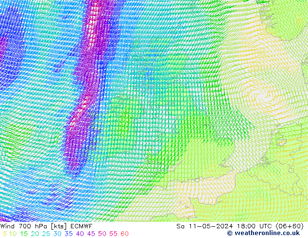 Wind 700 hPa ECMWF za 11.05.2024 18 UTC