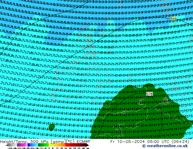 Z500/Rain (+SLP)/Z850 ECMWF Fr 10.05.2024 06 UTC