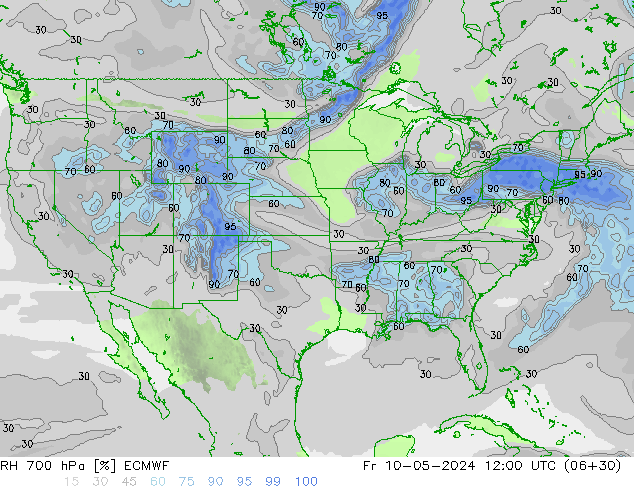 RH 700 hPa ECMWF Sex 10.05.2024 12 UTC