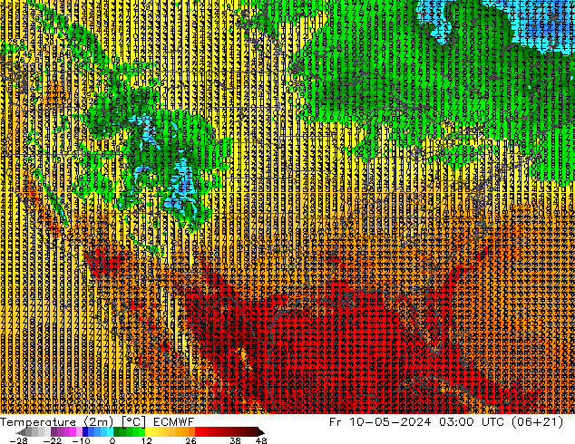 Temperature (2m) ECMWF Pá 10.05.2024 03 UTC