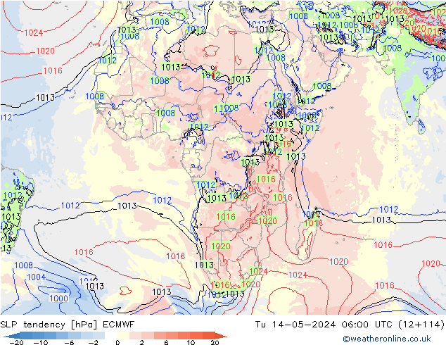 Tendance de pression  ECMWF mar 14.05.2024 06 UTC
