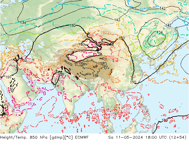 Z500/Rain (+SLP)/Z850 ECMWF sab 11.05.2024 18 UTC