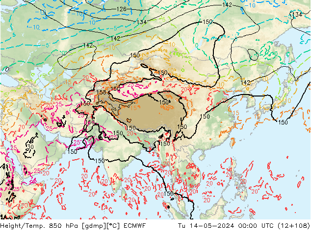 Height/Temp. 850 hPa ECMWF wto. 14.05.2024 00 UTC