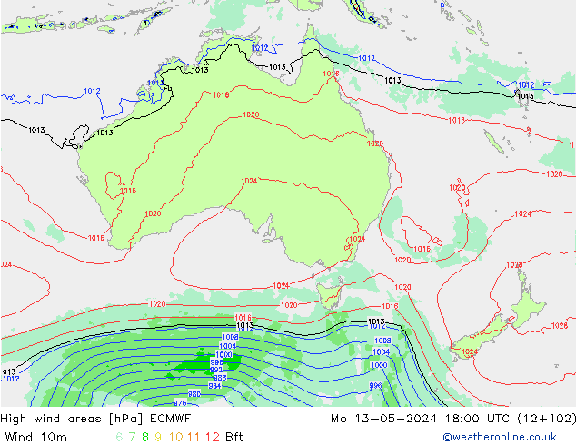 High wind areas ECMWF lun 13.05.2024 18 UTC