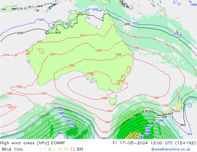 High wind areas ECMWF Sex 17.05.2024 12 UTC