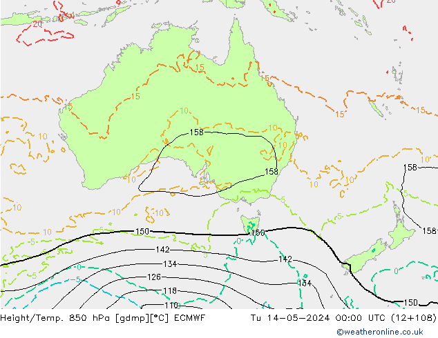 Geop./Temp. 850 hPa ECMWF mar 14.05.2024 00 UTC