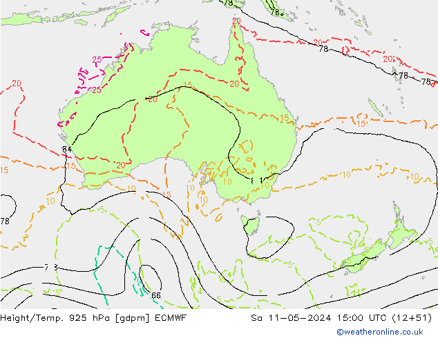 Height/Temp. 925 hPa ECMWF Sáb 11.05.2024 15 UTC