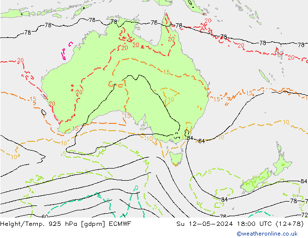 Géop./Temp. 925 hPa ECMWF dim 12.05.2024 18 UTC