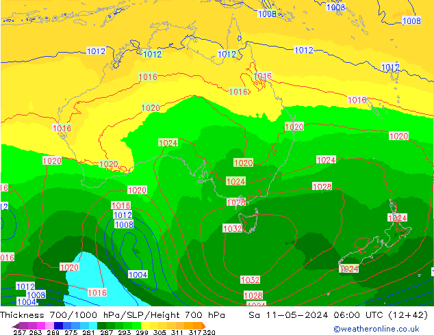 Thck 700-1000 hPa ECMWF Sa 11.05.2024 06 UTC