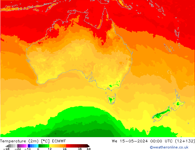 Temperatura (2m) ECMWF Qua 15.05.2024 00 UTC