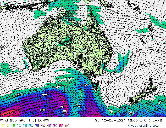 Vent 850 hPa ECMWF dim 12.05.2024 18 UTC