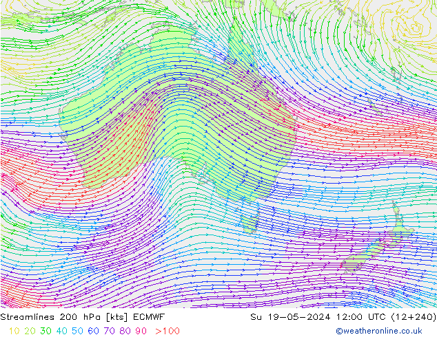 Linha de corrente 200 hPa ECMWF Dom 19.05.2024 12 UTC