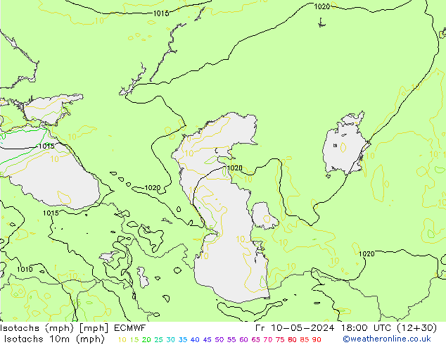 Isotachs (mph) ECMWF Fr 10.05.2024 18 UTC