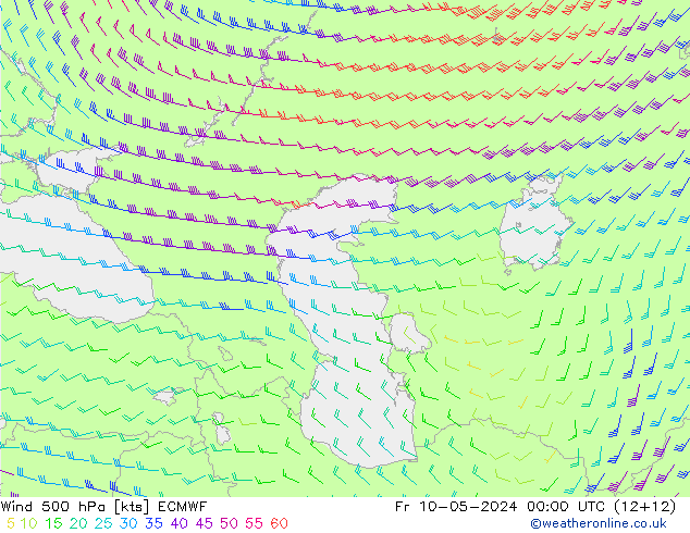 Rüzgar 500 hPa ECMWF Cu 10.05.2024 00 UTC