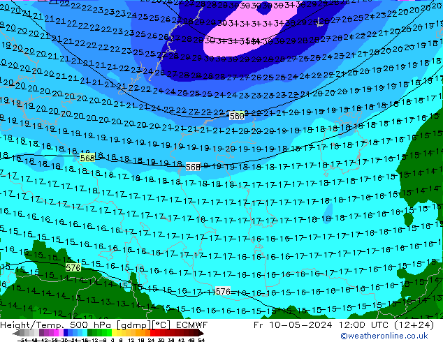 Z500/Rain (+SLP)/Z850 ECMWF  10.05.2024 12 UTC