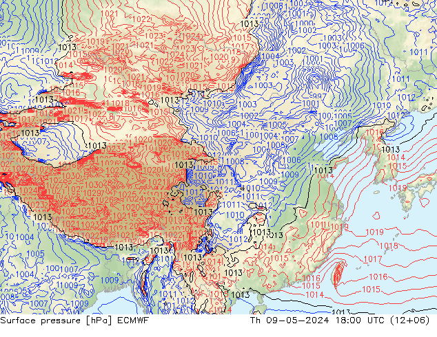 地面气压 ECMWF 星期四 09.05.2024 18 UTC