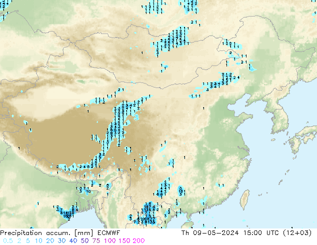 Precipitation accum. ECMWF 星期四 09.05.2024 15 UTC
